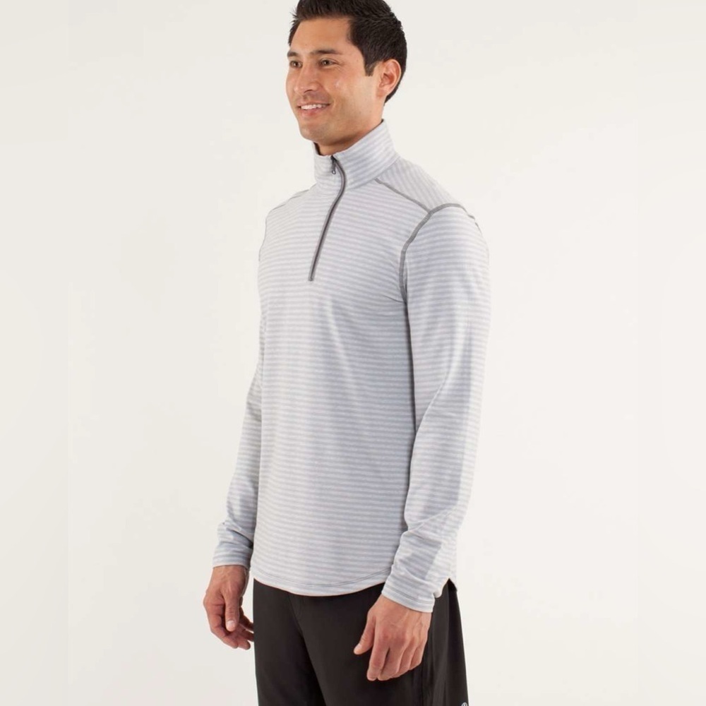 EUC Lululemon Studio 1/2 Zip Classic Stripe Heathered Silver Slate/Silver Slate